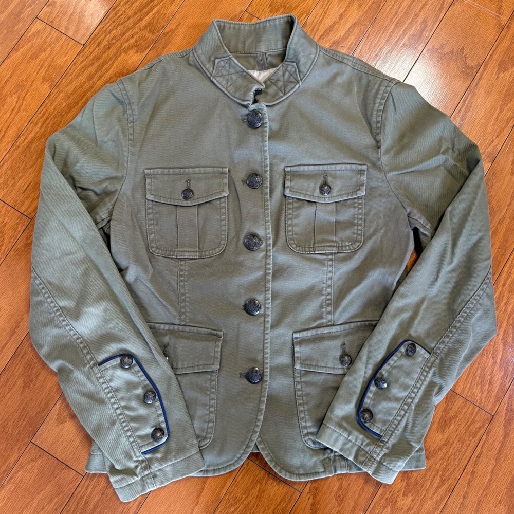 Banana Republic Olive Green Military Field Jacket Crest Buttons Petite 2P